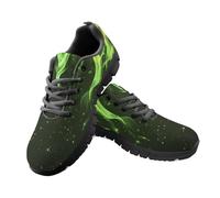 Jeiento Womens Trainers Green Fire Pattern Road Running Shoes for Women Lady Non Slip Walking Flat Footwear Non Slip Work Gym Shoes,3 UK