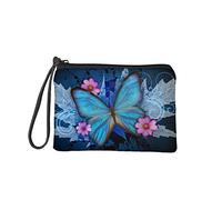 Jeiento Womens Wallet Zip Around with Blue Butterfly Print Makeup Cosmetic Bag Small Case Outdoor Handbag Durable Purse Long Style Large Capacity Money Clips