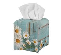 Jeiento Wooden White Daisy Flower Tissue Box Cover Modern Home Decor Square Tissue Facial Paper Storage Cube Greasy Protection for Kitchen Dinning Room