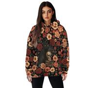 Jeiento Y2K Hoodies Gothic Red Rose Skull Pattern Hoodie for Women Men Halloween Black Cat Hoodies Oversized Adult Long Sleeve Pullover Tops Party Costume,Size L