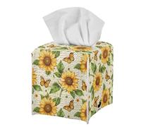 Jeiento Yellow Butterfly Sunflower Tissue Holders PU Leather Tissue Box Cover 5.1x5.5Inch Square Facial Paper Storage Case for Bathroom Vanity Countertop, Bedroom Dresser, Night Stand