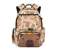 Jeiento Yellow Orange and Capybara Kids Backpack 17Inch Large Capacity Backpacks for Kindergarten,Primary,Middle Shcool,Lightweight Sport Ruckpack for Teenager