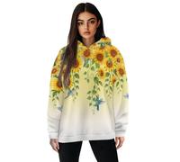 Jeiento Yellow Sunflower Hummingbirds Sweatshirt for Women Oversized Hoodie Loose Fit Long Sleeve Round Hooded Neck Sweatshirt Casual Gym Workout Tops,Size S