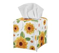Jeiento Yellow Sunflower Tissue Box Cover 5.1x5.5 Inch Tissue Holder with Bottom Belt,Oil Protector Napkin Paper Storage Cube Desk Decor for Kitchen,Restaurant