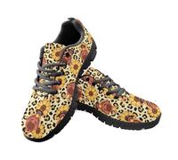 Jeiento Yellow Sunflower Walking Sneakers Brown Leopard Running Shoes for Women Men Mesh Breathable Gym Workout Tennis Sneakers,11 UK