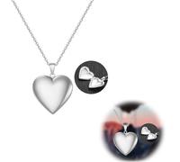 JeiibrZui Elegant Silver Heart Locket Necklace with Angel Wings - Personalized Love Memory Pendant
