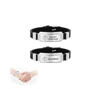 JeiibrZui Medical Alert Bracelets - Adjustable Silicone ID Wristbands for Men, Women, Kids | Emergency Awareness & Health Information | 2pcs Black Set
