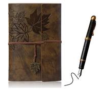 JeiibrZui PU Leather Journal Notebook, Blank Pages Refillable Vintage Sketchbook, Travel Diary Gift for Girls, Boys, Women, Men - 23.5 * 16.5cm, Dark Brown