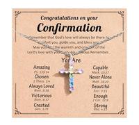 JEIKTO Christian Cross Necklace for Girls, Easter Basket Stuffers, First Communion Confirmation Baptism Christmas Birthday Gifts for Girls, Stone, no gemstone