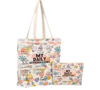 jeilink Inspirational Makeup Cosmetic Bag Canvas Tote Bag Beach Bag for Shopping Gifts for Women Teacher Mom Nurse Birthday, My Affirmations 0940, 9.8*6.9 inches