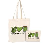 jeilink Weed Gnomes Pickle Makeup Cosmetic Bag Canvas Tote Bag Beach Bag for Shopping Work Gifts for Women Girl Birthday, Love Pickle 0923, 9.8*6.9 inches