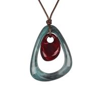 Jeilwiy Red Stone Look Long Boho Cord Necklace for Women Teal Pendant Style | Red Stone Look Charm with Teal Open Teardrop Pendant, Chunky Long Cord Necklace for Festival and Country Concert Outfit Looks