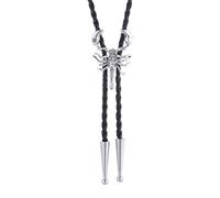 Jeilwiy Scorpion Bolo Tie Vintage Silver Cowboy Necklace for Men Western Bolero Tie Costume Handmade Texas Bolo Necklace, Faux Leather