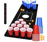 Jeinbuil Beer Pong Mug Set Beer Pong Cups Contains 32 Cups (500 ml) + 8 Table Tennis Balls + Table Mat Beer Pong Party Cups for Party Drinking Games Camping Birthday Wedding