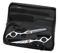 JEISENYU Profession Hairdressing Scissors 6 inch Barber Salon Shears Hair Cutting Thinning Scissors Kit with Case for Women Men (black +white set)