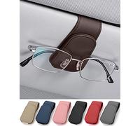 JEJA Sunglasses Holder for Car Sun Visor, Leather Eyeglass Holder, Eyeglasses Hanger Ticket Card Clip, Car Glasses Holder Car Visor Accessorie, Brown