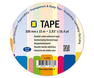 JEJE Double-Sided Clear Adhesive Tape, Synthetic Material, Transparent, 100 mm x 15 m
