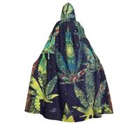 JEJEA A Puff In Time Weed Marijuana Print Witch Wizard Hooded Cloak, Adult Halloween Party Cape, For Witch Vampire Cosplay Costume
