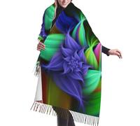 JEJEA Abstract Floral Print Print Faux Cashmere Fringe Shawl - Warm Winter Scarf For Women, Soft Cozy Wrap For Cold Weather