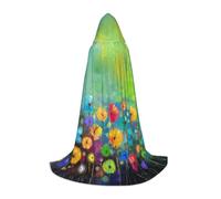 JEJEA Abstract Style Colorful Flowers Print Halloween Cosplay Christmas Party Outfits Hooded Wizard Robe Halloween Cloak Medieval Renaissance
