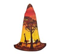 JEJEA African Animal Sunset Print Halloween Cosplay Christmas Party Outfits Hooded Wizard Robe Halloween Cloak Medieval Renaissance