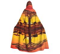 JEJEA African Animal Sunset print Halloween Hooded Cloak Cape Unisex for Cosplay, Christmas Party Favors Witchy Outfits
