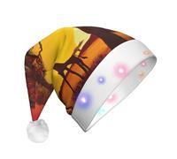JEJEA African Animal Sunset Print Santa Hat Adult Led, Christmas Hat With Lights For Women And Men New Year Party Supplies