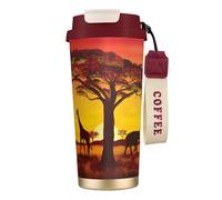 JEJEA African Animal Sunset Print Stainless Steel Insulated Mugs, Double Wall Coffee Cups, Coffee Travel Mug for Home Office