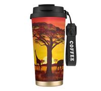 JEJEA African Animal Sunset Print Stainless Steel Insulated Mugs, Double Wall Coffee Cups, Coffee Travel Mug for Home Office