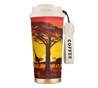 JEJEA African Animal Sunset Print Stainless Steel Insulated Mugs, Double Wall Coffee Cups, Coffee Travel Mug for Home Office