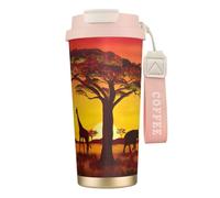 JEJEA African Animal Sunset Print Stainless Steel Insulated Mugs, Double Wall Coffee Cups, Coffee Travel Mug for Home Office