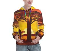 JEJEA African Animal Sunset Print Trendy Graphic Hoodie Sweatshirt Fitted Pullover With Kangaroo Pocket Fall Gifts For Women Black