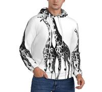 JEJEA African Giraffe Print Men'S Hooded Sweatshirt, Drawstring Hoodies Pullover, Long Sleeve Pullover, For Daily Wear Black
