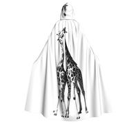 JEJEA African Giraffe Print Witch Wizard Hooded Cloak, Adult Halloween Party Cape, For Witch Vampire Cosplay Costume