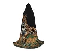 JEJEA African Wildlife Leopard On Rock Print Halloween Cosplay Christmas Party Outfits Hooded Wizard Robe Halloween Cloak Medieval Renaissance