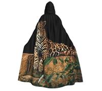 JEJEA African Wildlife Leopard on Rock print Halloween Hooded Cloak Cape Unisex for Cosplay, Christmas Party Favors Witchy Outfits