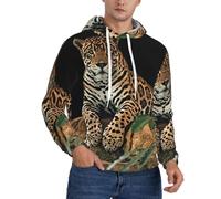 JEJEA African Wildlife Leopard On Rock Print Men'S Hooded Sweatshirt, Drawstring Hoodies Pullover, Long Sleeve Pullover, For Daily Wear Black