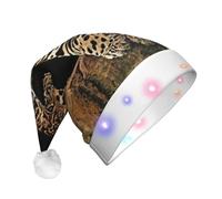 JEJEA African Wildlife Leopard On Rock Print Santa Hat Adult Led, Christmas Hat With Lights For Women And Men New Year Party Supplies
