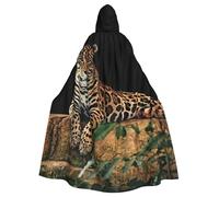 JEJEA African Wildlife Leopard On Rock Print Witch Wizard Hooded Cloak, Adult Halloween Party Cape, For Witch Vampire Cosplay Costume