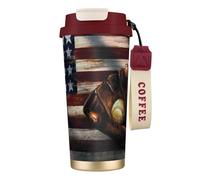 JEJEA American Flag Baseball Print Stainless Steel Insulated Mugs, Double Wall Coffee Cups, Coffee Travel Mug for Home Office
