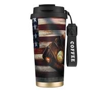 JEJEA American Flag Baseball Print Stainless Steel Insulated Mugs, Double Wall Coffee Cups, Coffee Travel Mug for Home Office