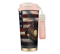 JEJEA American Flag Baseball Print Stainless Steel Insulated Mugs, Double Wall Coffee Cups, Coffee Travel Mug for Home Office