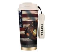 JEJEA American Flag Baseball Print Stainless Steel Insulated Mugs, Double Wall Coffee Cups, Coffee Travel Mug for Home Office