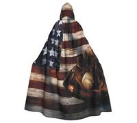 JEJEA American Flag Baseball Print Witch Wizard Hooded Cloak, Adult Halloween Party Cape, For Witch Vampire Cosplay Costume