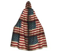 JEJEA American Flag Print Witch Wizard Hooded Cloak, Adult Halloween Party Cape, For Witch Vampire Cosplay Costume