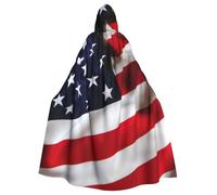 JEJEA American Flag Print Witch Wizard Hooded Cloak, Adult Halloween Party Cape, For Witch Vampire Cosplay Costume
