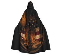 JEJEA American Flag With Cowboy Boots Print Witch Wizard Hooded Cloak, Adult Halloween Party Cape, For Witch Vampire Cosplay Costume
