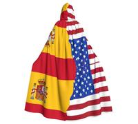 JEJEA American Spain Flag Print Witch Wizard Hooded Cloak, Adult Halloween Party Cape, For Witch Vampire Cosplay Costume