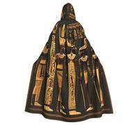 JEJEA Ancient Egyptian Hieroglyph Print Witch Wizard Hooded Cloak, Adult Halloween Party Cape, For Witch Vampire Cosplay Costume