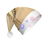 JEJEA Antique Building With Roman Olive Branch And Greek Print Santa Hat Adult Led, Christmas Hat With Lights For Women And Men New Year Party Supplies